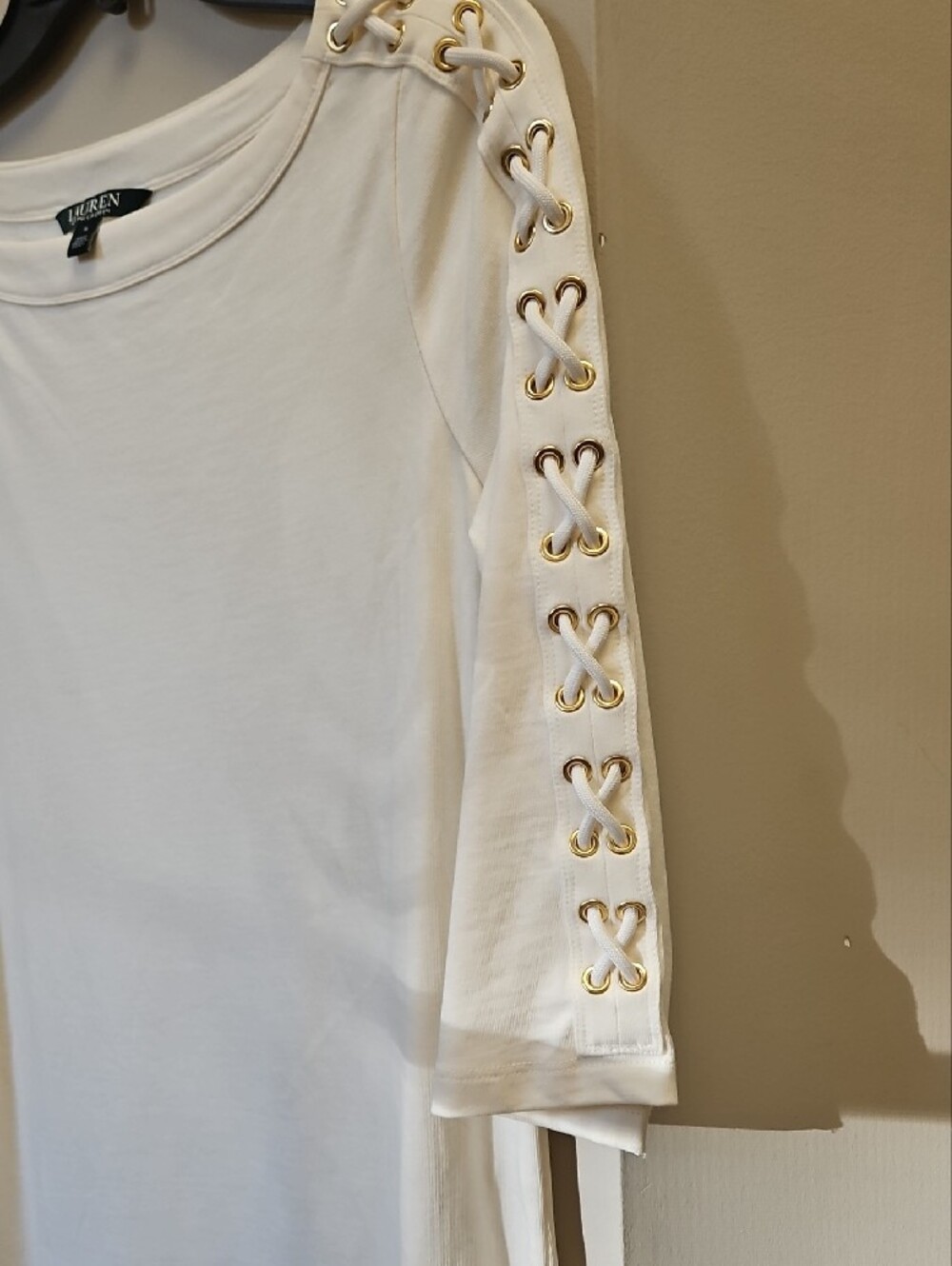 Ralph Lauren Cream Midi Dress with Lace-Up Sleeves - Picture 5 of 10